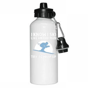 Funny Skiing Gift For Grandpa Skier Ski Winter Fun Sport Great Gift Aluminum Water Bottle