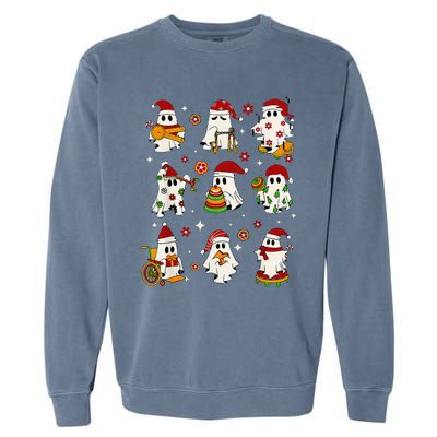 Funny Slp Ghost Christmas Speech Therapy Sped Teacher Garment-Dyed Sweatshirt