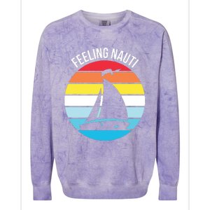 Funny Sailing Gift For Sailors 'Feeling Nauti' Boat Sunset Colorblast Crewneck Sweatshirt