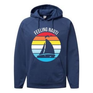 Funny Sailing Gift For Sailors 'Feeling Nauti' Boat Sunset Performance Fleece Hoodie