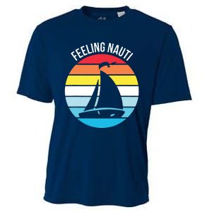 Funny Sailing Gift For Sailors 'Feeling Nauti' Boat Sunset Cooling Performance Crew T-Shirt