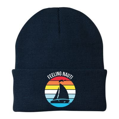 Funny Sailing Gift For Sailors 'Feeling Nauti' Boat Sunset Knit Cap Winter Beanie