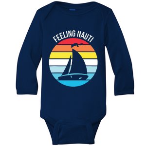 Funny Sailing Gift For Sailors 'Feeling Nauti' Boat Sunset Baby Long Sleeve Bodysuit