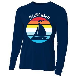 Funny Sailing Gift For Sailors 'Feeling Nauti' Boat Sunset Cooling Performance Long Sleeve Crew