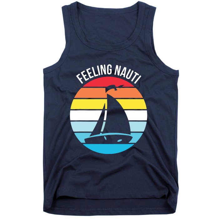 Funny Sailing Gift For Sailors 'Feeling Nauti' Boat Sunset Tank Top