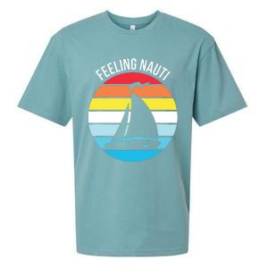 Funny Sailing Gift For Sailors 'Feeling Nauti' Boat Sunset Sueded Cloud Jersey T-Shirt