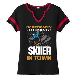 Funny Skier Gift Ski Winter Sports Skiing Gift Ladies Halftime Notch Neck Tee