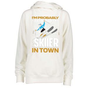 Funny Skier Gift Ski Winter Sports Skiing Gift Womens Funnel Neck Pullover Hood