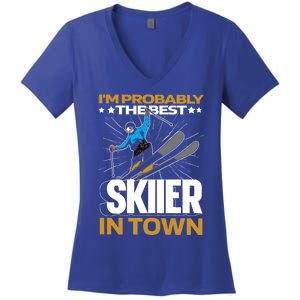 Funny Skier Gift Ski Winter Sports Skiing Gift Women's V-Neck T-Shirt