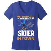 Funny Skier Gift Ski Winter Sports Skiing Gift Women's V-Neck T-Shirt