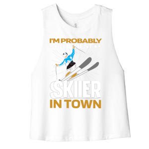 Funny Skier Gift Ski Winter Sports Skiing Gift Women's Racerback Cropped Tank