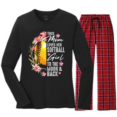 Funny Softball Gift Mom Pitcher Catcher Lovers Women's Long Sleeve Flannel Pajama Set 