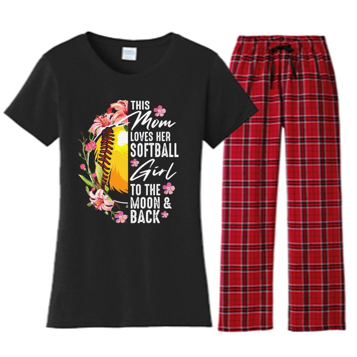 Funny Softball Gift Mom Pitcher Catcher Lovers Women's Flannel Pajama Set