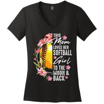 Funny Softball Gift Mom Pitcher Catcher Lovers Women's V-Neck T-Shirt