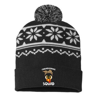 Friendsgiving Squad Gifts Happy Thanksgiving Turkey Leopard USA-Made Snowflake Beanie