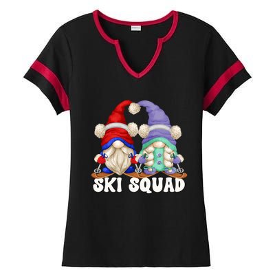 Funny Skiing Grandma And Grandpa Gnome Couple For Ski Squad Cute Gift Ladies Halftime Notch Neck Tee