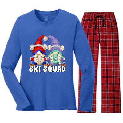 Funny Skiing Grandma And Grandpa Gnome Couple For Ski Squad Cute Gift Women's Long Sleeve Flannel Pajama Set 