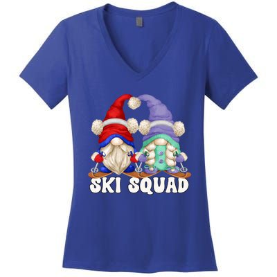 Funny Skiing Grandma And Grandpa Gnome Couple For Ski Squad Cute Gift Women's V-Neck T-Shirt