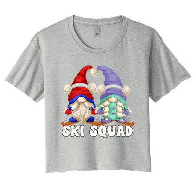 Funny Skiing Grandma And Grandpa Gnome Couple For Ski Squad Cute Gift Women's Crop Top Tee