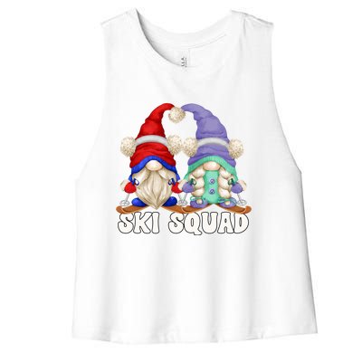 Funny Skiing Grandma And Grandpa Gnome Couple For Ski Squad Cute Gift Women's Racerback Cropped Tank