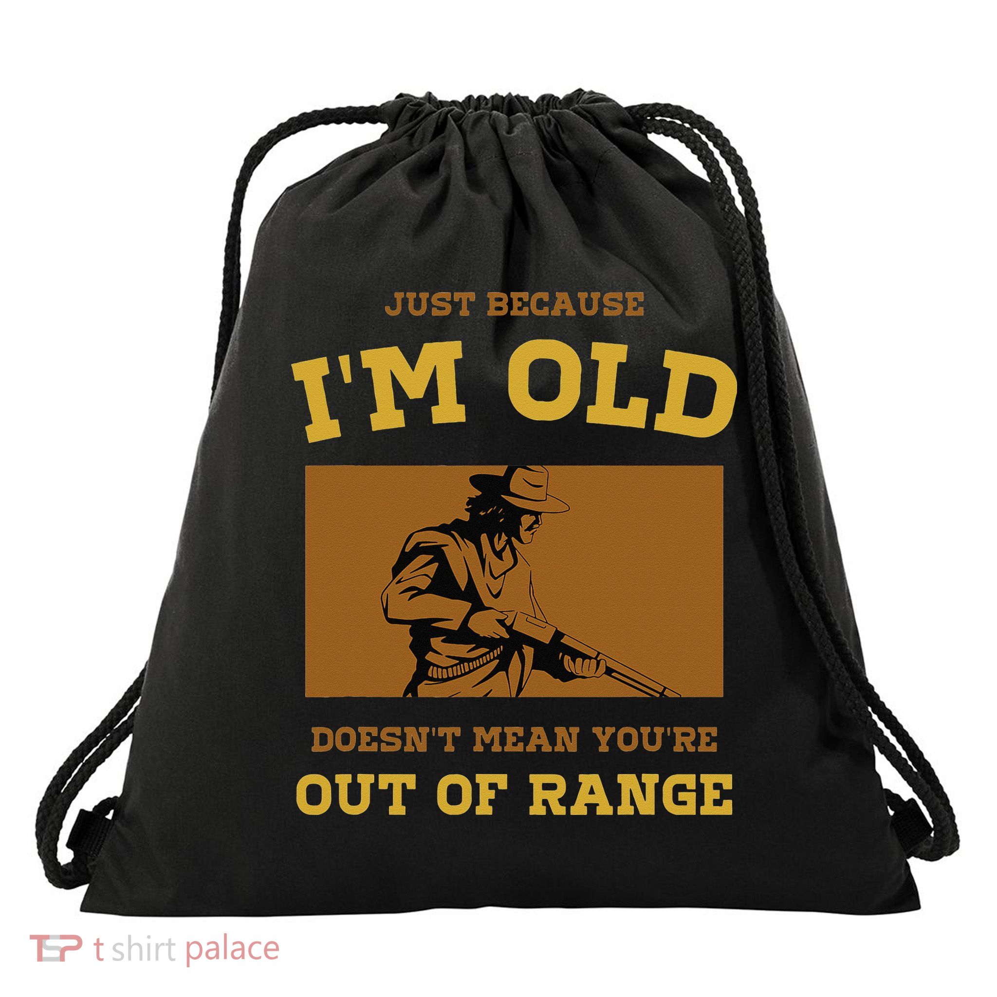 Funny Shotgun Gun Shooting and Skeet Shooting Old Man Drawstring Bag