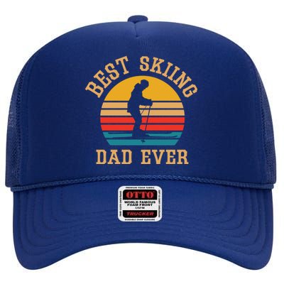 Father Skiing Gift Best Ski Dad Ever Gift High Crown Mesh Back Trucker Hat