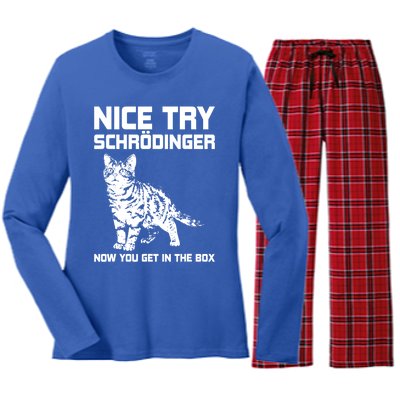 Funny Science Gift Schrödingers Cat Quote Physics Great Gift Women's Long Sleeve Flannel Pajama Set 