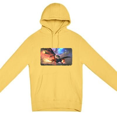 Fantasy Space Galaxy Dragon And Warrior Archer Premium Pullover Hoodie