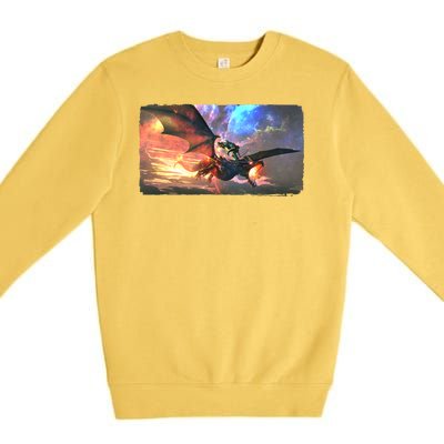 Fantasy Space Galaxy Dragon And Warrior Archer Premium Crewneck Sweatshirt