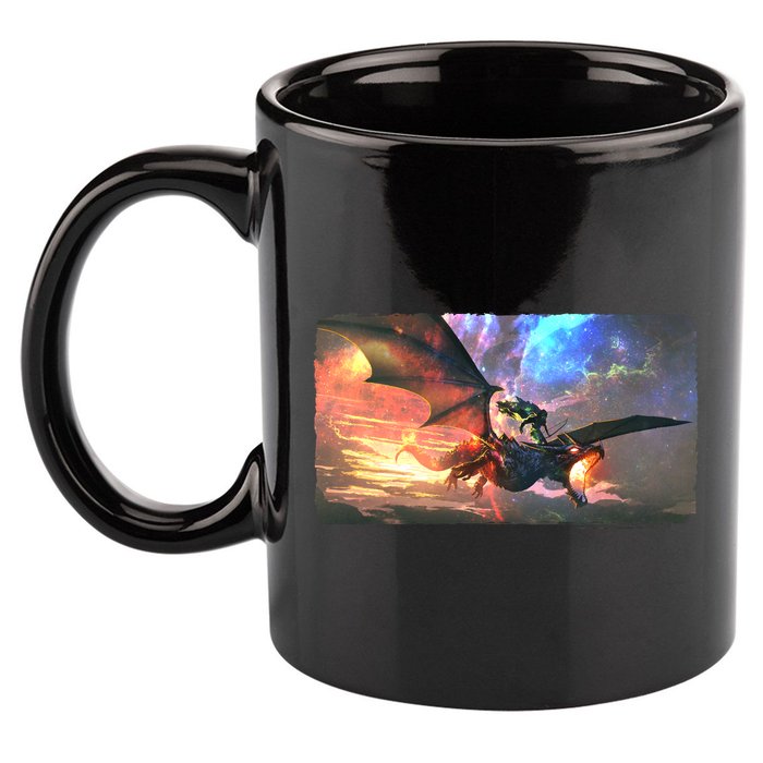 Fantasy Space Galaxy Dragon And Warrior Archer 11oz C Handle Ceramic Mug