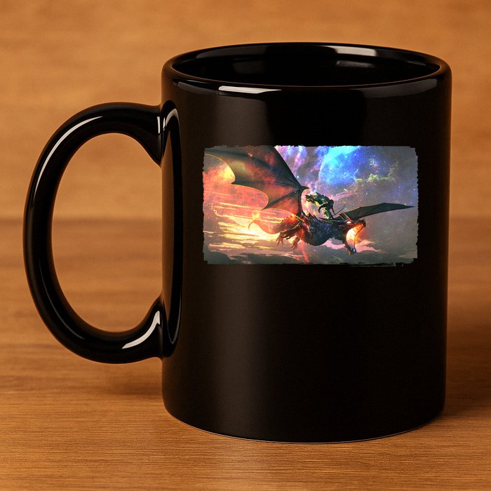 Fantasy Space Galaxy Dragon And Warrior Archer 11oz C Handle Ceramic Mug