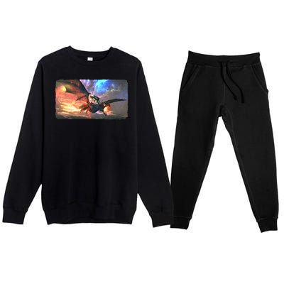 Fantasy Space Galaxy Dragon And Warrior Archer Premium Crewneck Sweatsuit Set