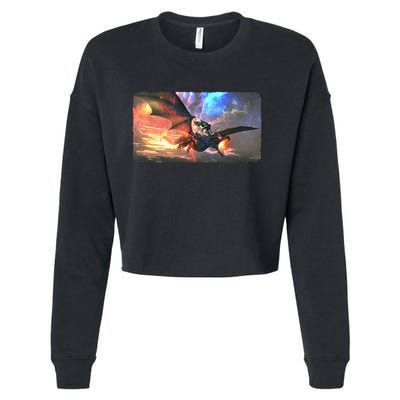 Fantasy Space Galaxy Dragon And Warrior Archer Cropped Pullover Crew
