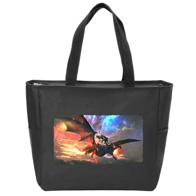 Fantasy Space Galaxy Dragon And Warrior Archer Zip Tote Bag