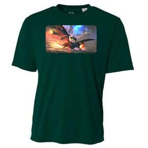 Fantasy Space Galaxy Dragon And Warrior Archer Cooling Performance Crew T-Shirt