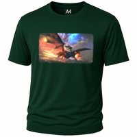 Fantasy Space Galaxy Dragon And Warrior Archer Cooling Performance Crew T-Shirt