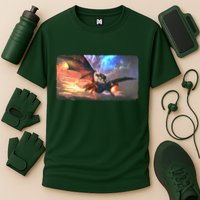 Fantasy Space Galaxy Dragon And Warrior Archer Cooling Performance Crew T-Shirt