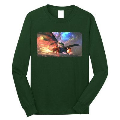 Fantasy Space Galaxy Dragon And Warrior Archer Long Sleeve Shirt