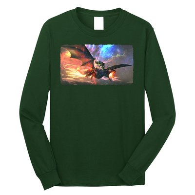 Fantasy Space Galaxy Dragon And Warrior Archer Long Sleeve Shirt