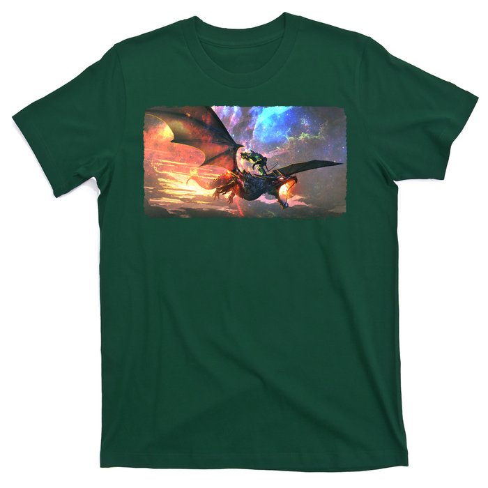 Fantasy Space Galaxy Dragon And Warrior Archer T-Shirt