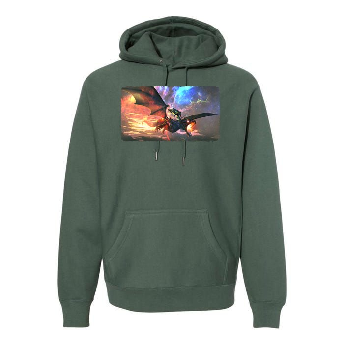 Fantasy Space Galaxy Dragon And Warrior Archer Premium Hoodie