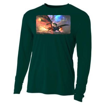 Fantasy Space Galaxy Dragon And Warrior Archer Cooling Performance Long Sleeve Crew