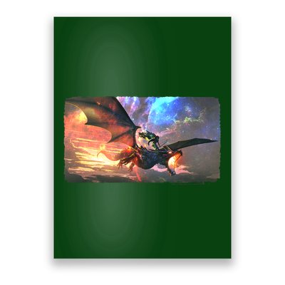 Fantasy Space Galaxy Dragon And Warrior Archer Poster