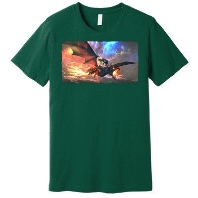 Fantasy Space Galaxy Dragon And Warrior Archer Premium T-Shirt