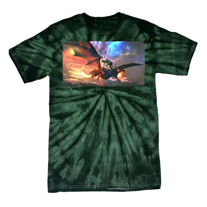 Fantasy Space Galaxy Dragon And Warrior Archer Tie-Dye T-Shirt