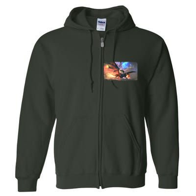 Fantasy Space Galaxy Dragon And Warrior Archer Full Zip Hoodie