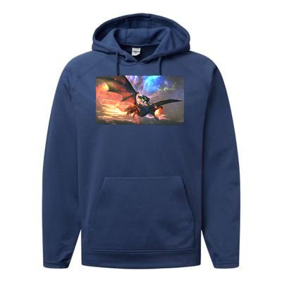 Fantasy Space Galaxy Dragon And Warrior Archer Performance Fleece Hoodie