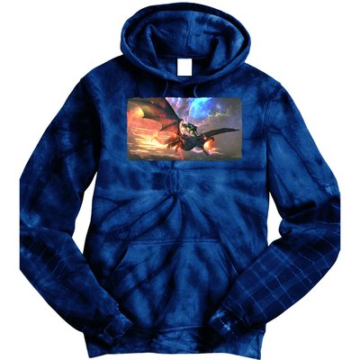 Fantasy Space Galaxy Dragon And Warrior Archer Tie Dye Hoodie