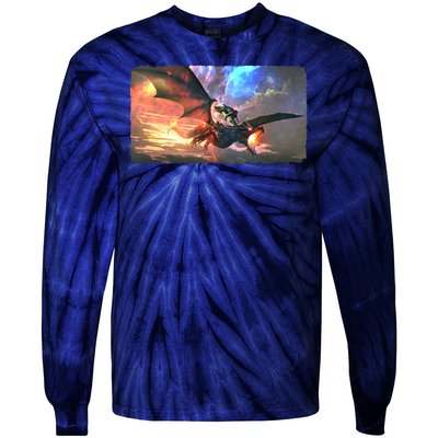 Fantasy Space Galaxy Dragon And Warrior Archer Tie-Dye Long Sleeve Shirt