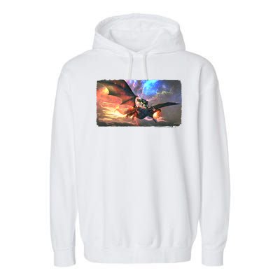 Fantasy Space Galaxy Dragon And Warrior Archer Garment-Dyed Fleece Hoodie